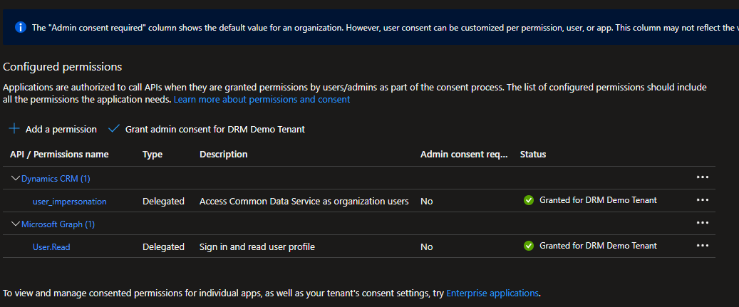 App Reg API Permissions granted consent